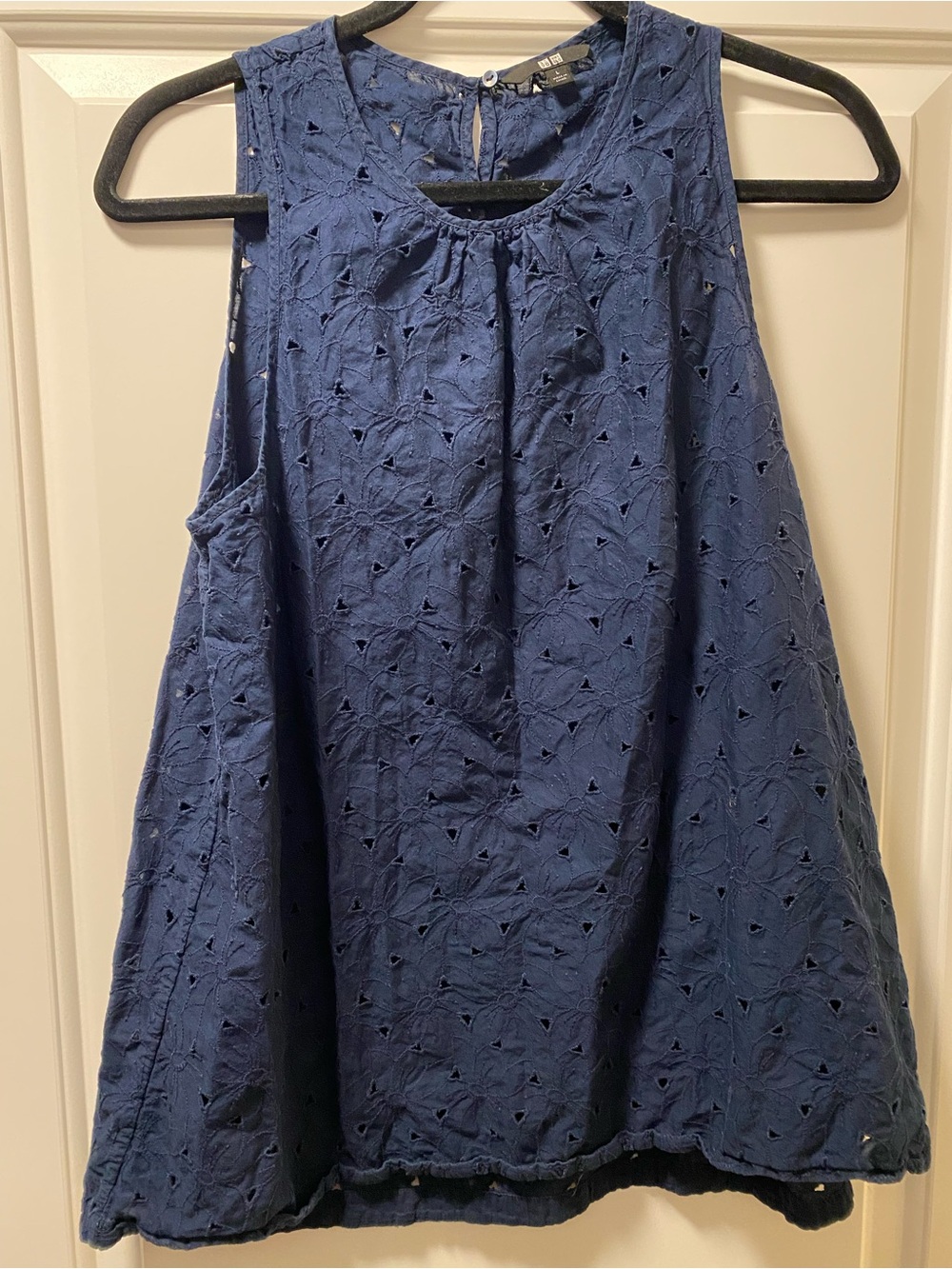 Uniqlo Navy Blue Eyelet Swing Top